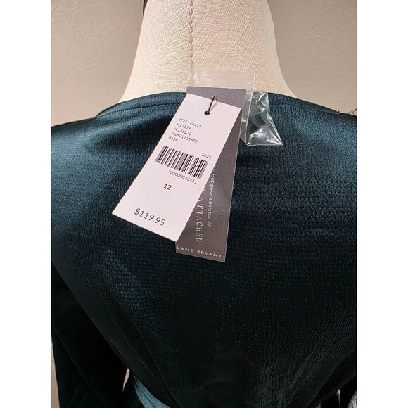 Lane Bryant Womens V-Neck Satin Dress With Tie Belt Dark Green Size 12 New With - Picture 14 of 14